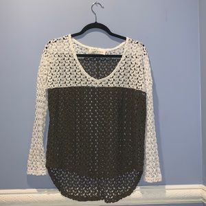 Vintage Havana Green and White see through printed long sleeve top!